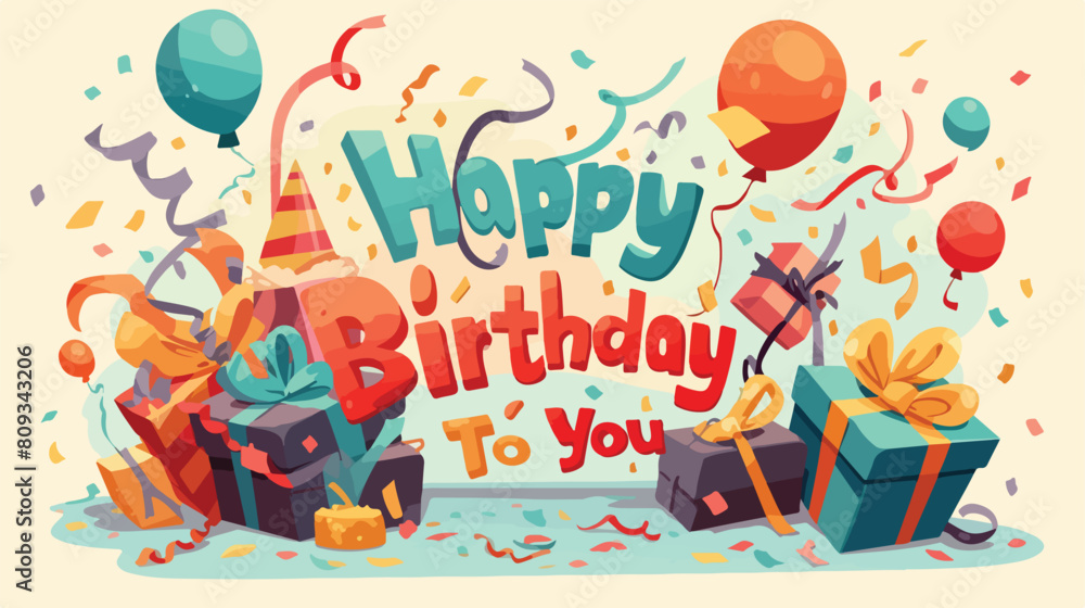 Square B-day greeting card or postcard template wit