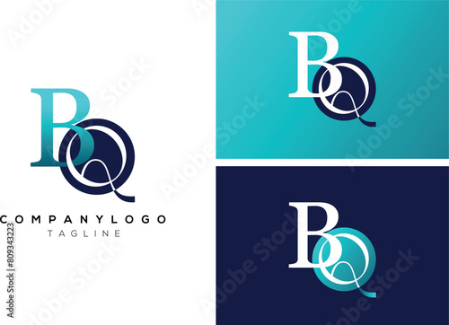 BQ letter Initial logo connected concept isolated on white background blue.