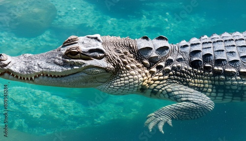 large crocodile in water panoramic banner with copy space