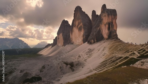 tre cime di lavaredo drei zinnen under a dramatic sky sexten dolomiti south tyrol europe photo