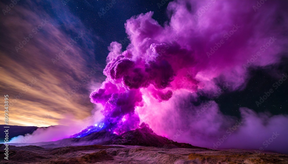 vibrant clouds of purple violet and magenta gas resemble a celestial ballet in the dark sky creating a stunning geological phenomenon
