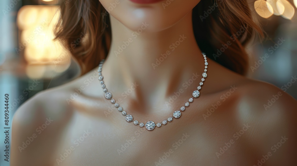 Elegant woman showcasing diamond necklace