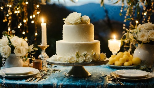 white cake on a table decorated for a party celebration