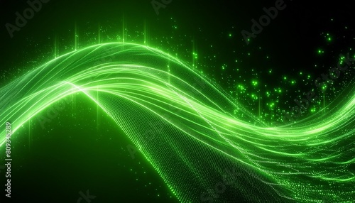 3d render abstract fantastic background green neon loop glowing particles streaming jet curvy trajectory
