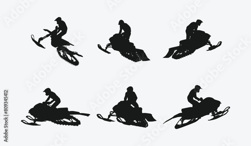 snowmobile silhouette set. winter sports, racing. isolated on white background. graphic vector illustration. photo