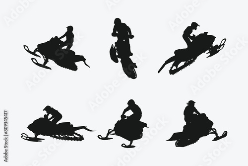 snowmobile silhouette set. winter sports, racing. isolated on white background. graphic vector illustration. photo