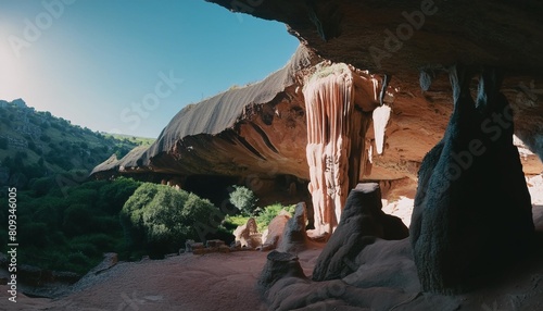 view of the stalactites and stalagmites in damlatas caves photo