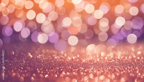 banner of bokeh abstract peach pink and purple golden bokeh sparkles lights blurred shiny glowing festive wallpaper for party holiday birthday invitation in trending peach fuzz color 2024
