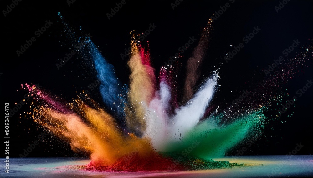 exlosion of colored powder on black background