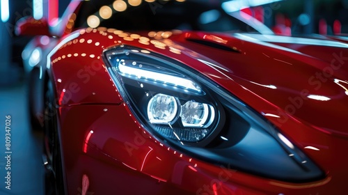 Detail on one of the LED headlights super car, copy space