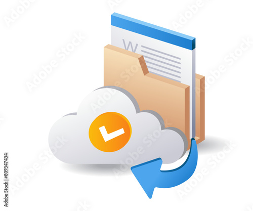 Cloud data folder computer technology infographic illustration 3d flat isometric
