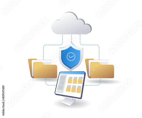 Cloud server data technology, infographic 3d illustration flat isometric