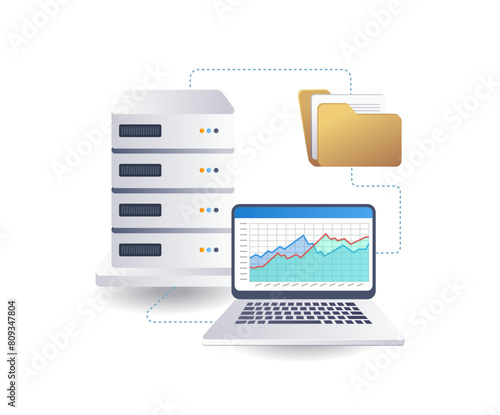 Cloud server data analysis technology infographics flat isometric 3d illustration © hasan