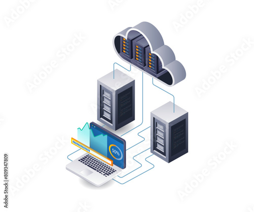Cloud server data analyst technology infographic 3d illustration flat isometric