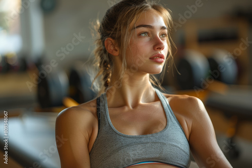 A woman practicing Pilates exercises on a reformer machine  focusing on core strength and alignment. Concept of Pilates workout. Generative Ai.