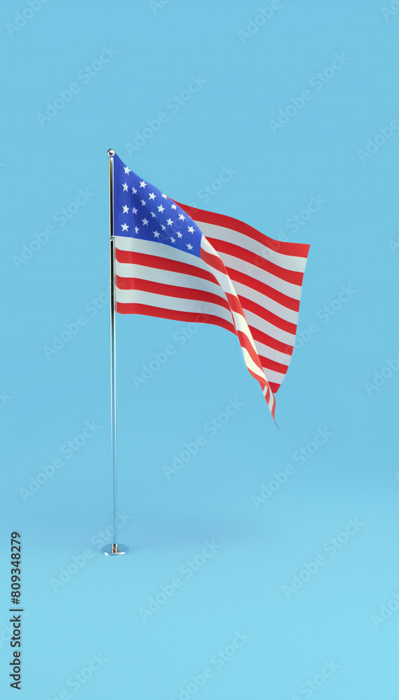 Waving american flag  in wind on blue background, stars and stripes, Independence day, Memorial Day, 4th of July, Labour Day, Happy 4th of July United States Independence Day concept