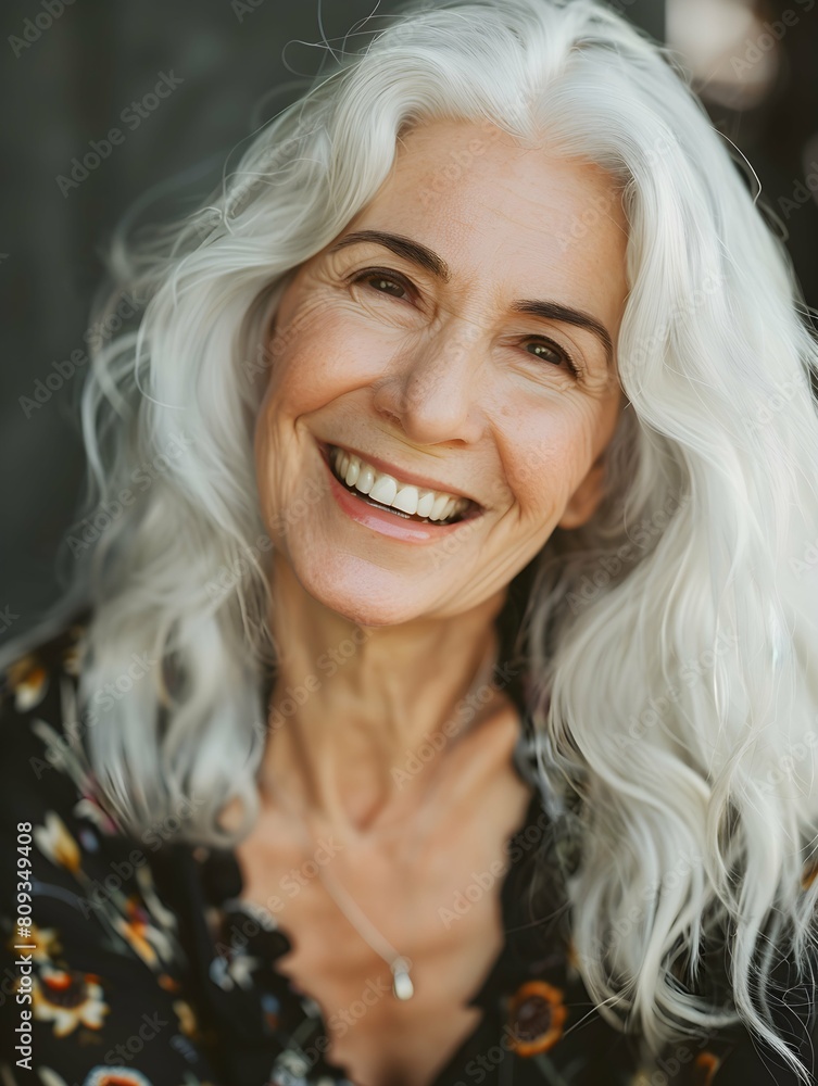 portrait of a beautiful smiling 55 year old woman with white hair portrait of a beautiful smiling 55 year old woman with white hair