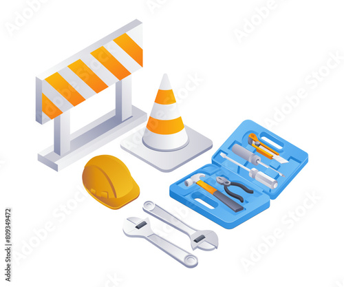 Building carpentry tools infographics flat isometric 3d illustration