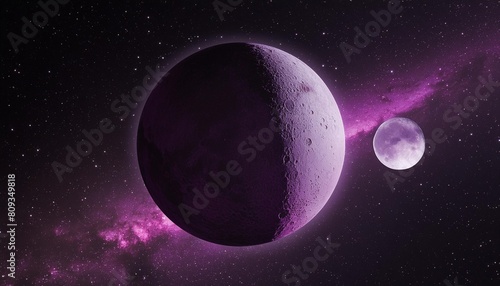 vibrant exoplanet and its purple moon in a crescent phase create a striking contrast against the vastness of space 3d render