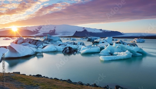 jokulsarlon glacier lagoon in sunset photo