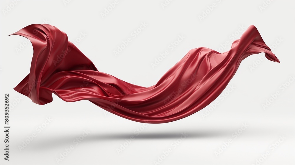 Elegant red silk fabric flowing gracefully against a white background. Elegant red silk fabric flowing gracefully against a white background.