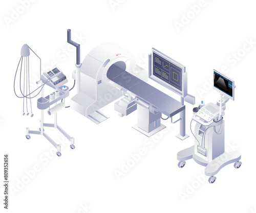Advanced medical doctor tools technology infographic 3d illustration flat isometric