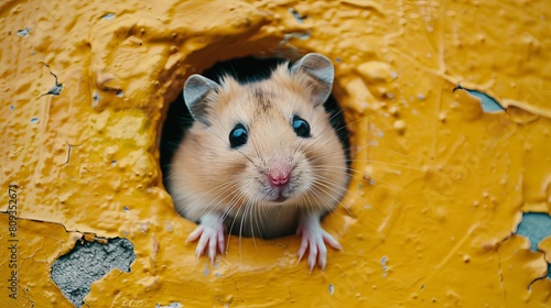 Curious Hamster Emerging from Yellow Hole © Andreas