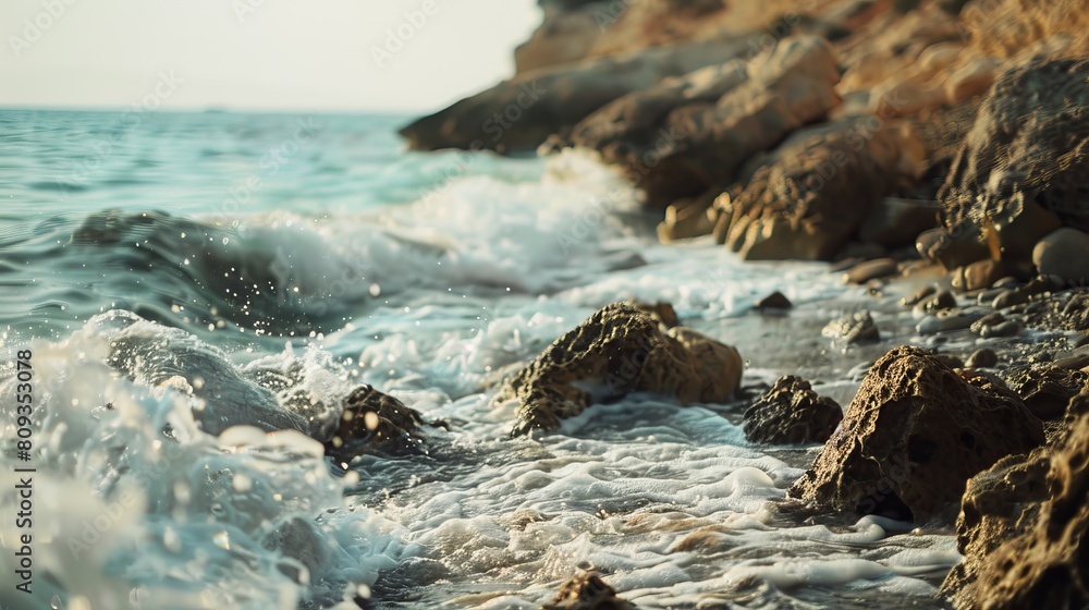 Obraz premium Dramatic Rocky Shoreline of Cyprus Beach