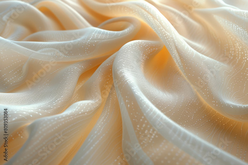 The delicate, intricate weave of fine silk, smooth and luxurious against the skin. Concept of high-end fashion. Generative Ai.