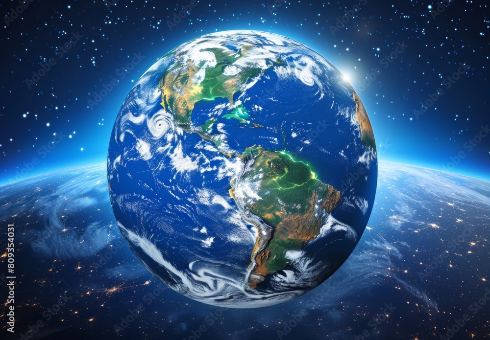 Fototapeta premium 3d rendering of the earth with blue background and stars. Elements of photography The planet Earth 