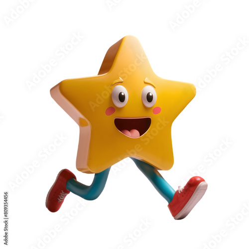 Cartoon star chracter running on transparent background