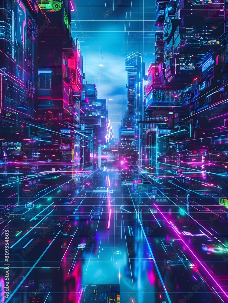 Cyberspace Horizon - A Modern Abstract Background with Neon Accents Cyberspace Horizon - A Modern Abstract Background with Neon Accents