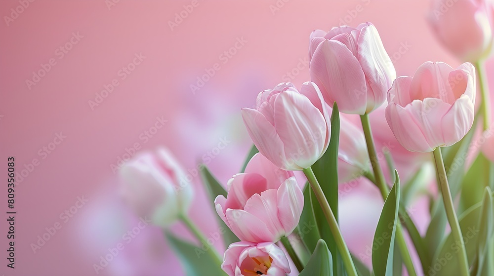 beautiful bunch of pink tulips flowers on decent pastel rose background - the background offers lots of space for text beautiful bunch of pink tulips flowers on decent pastel rose background - the background offers lots of space for text