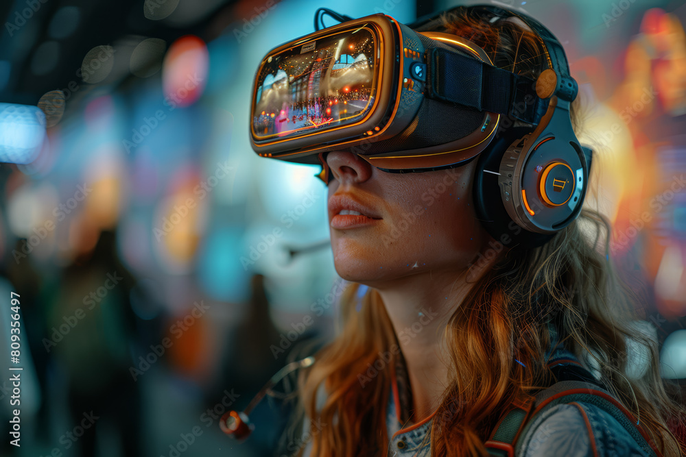 Virtual reality simulations allowing users to experience immersive environments and interact with elements in a simulated world. Concept of VR mockups. Generative Ai. Virtual reality simulations allowing users to experience immersive environments and interact with elements in a simulated world. Concept of VR mockups. Generative Ai.