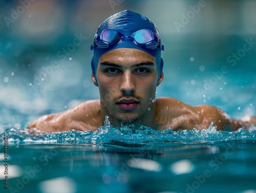 A man professional swimmer, sportsman in swimming pool