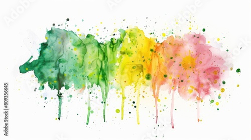 Watercolor Splashes of Green Yellow and Pink on Whitebgcolor