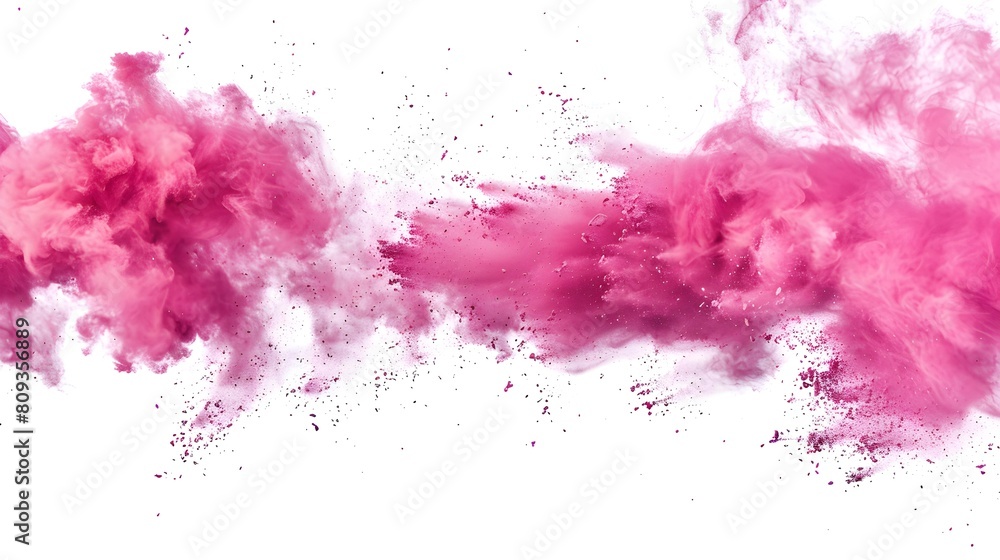 abstract pink powder explosion on white background. Freeze motion of pink dust splattered