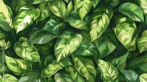 Abstract tropical green leaves pattern, lush foliage houseplant Dumb cane or Dieffenbachia the tropic plant photo