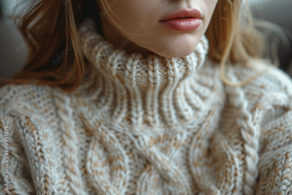 A cozy knitted sweater with a cable-knit pattern, offering comfort and warmth in colder weather. Concept of knitwear. Generative Ai.