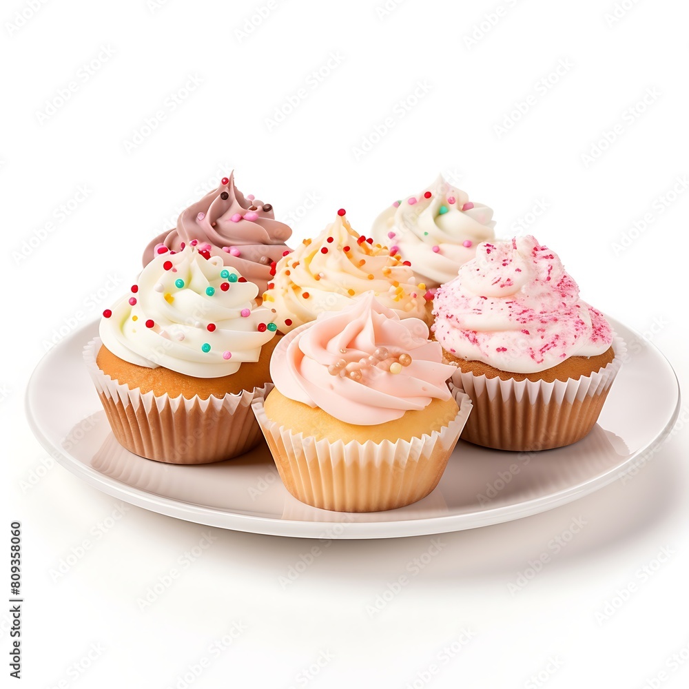 Cupcakes on a plate isolated on white background. Top view. Cupcakes on a plate isolated on white background. Top view.