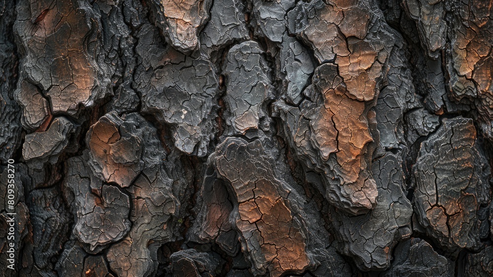Textured surface of charred wood with deep black and brown tones Textured surface of charred wood with deep black and brown tones