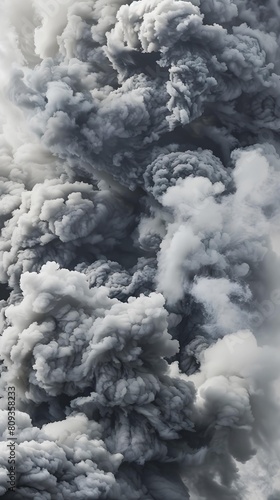 A swirling mass of dense, billowing smoke fills the air, enveloping everything in a hazy blanket of grey
