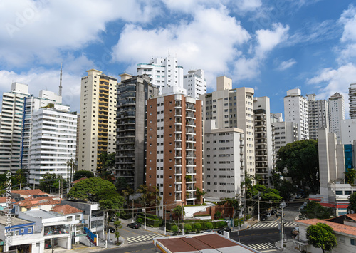 Urban landscape of Sao Paulo city with several buildings during the day. Residential buildings of Aclimacao neighborhood.