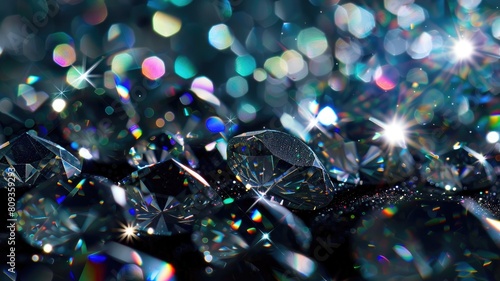 Close-up of sparkling diamonds showing fire and brilliance photo