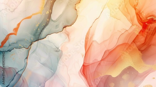 Abstract colorful background with flowing liquid patterns and gold accents