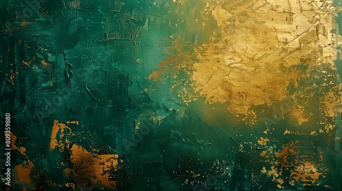 Dark green art painting. Abstract oil painting. Canvas print. golden background