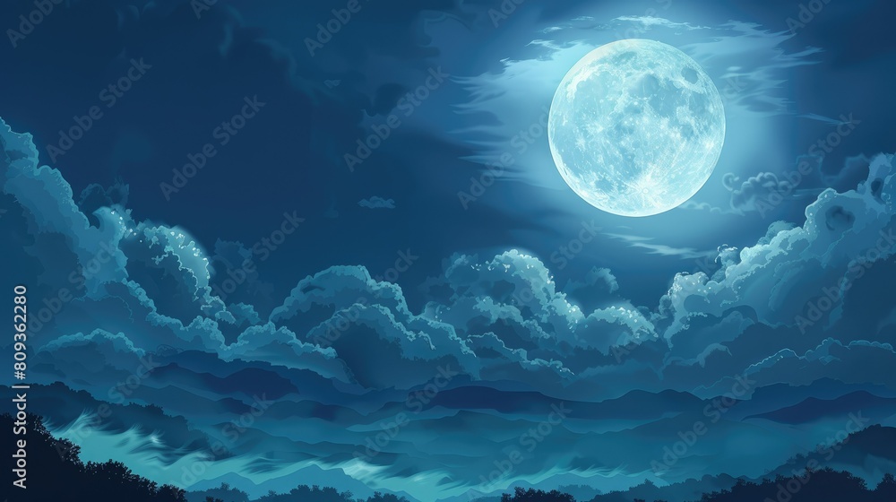 Night sky with full bright moon in the clouds AI generated
