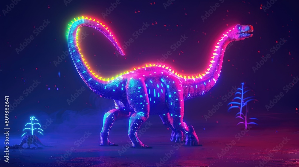 Neon image of dinosaur,cartoon style, super cute, super detail, fresh and elegant colors AI generated Neon image of dinosaur,cartoon style, super cute, super detail, fresh and elegant colors AI generated