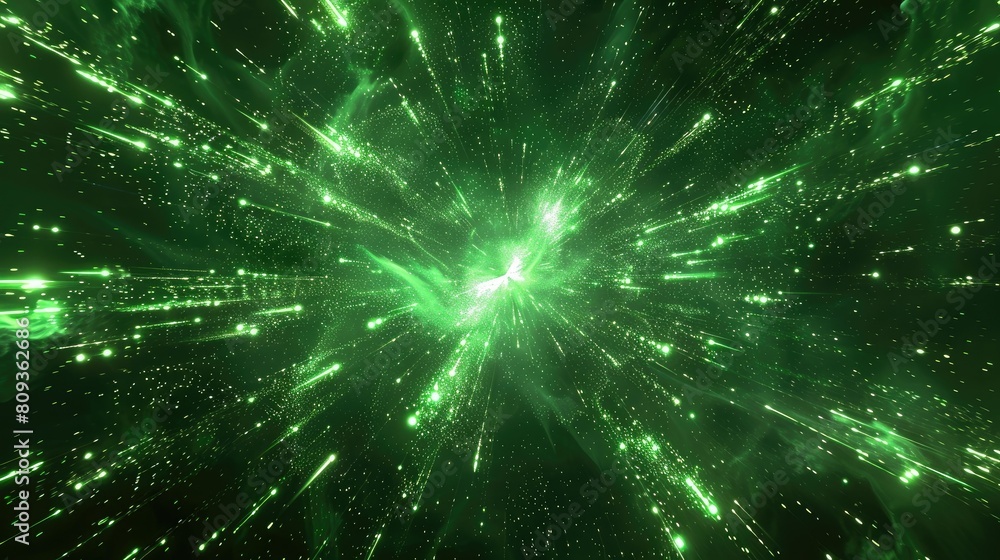 image of birth of a new star in space, radial rays, flying particles, green color AI generated image of birth of a new star in space, radial rays, flying particles, green color AI generated