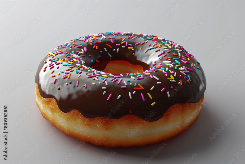 a chocolate frosted donut with sprinkles on a white surface a chocolate frosted donut with sprinkles on a white surface
